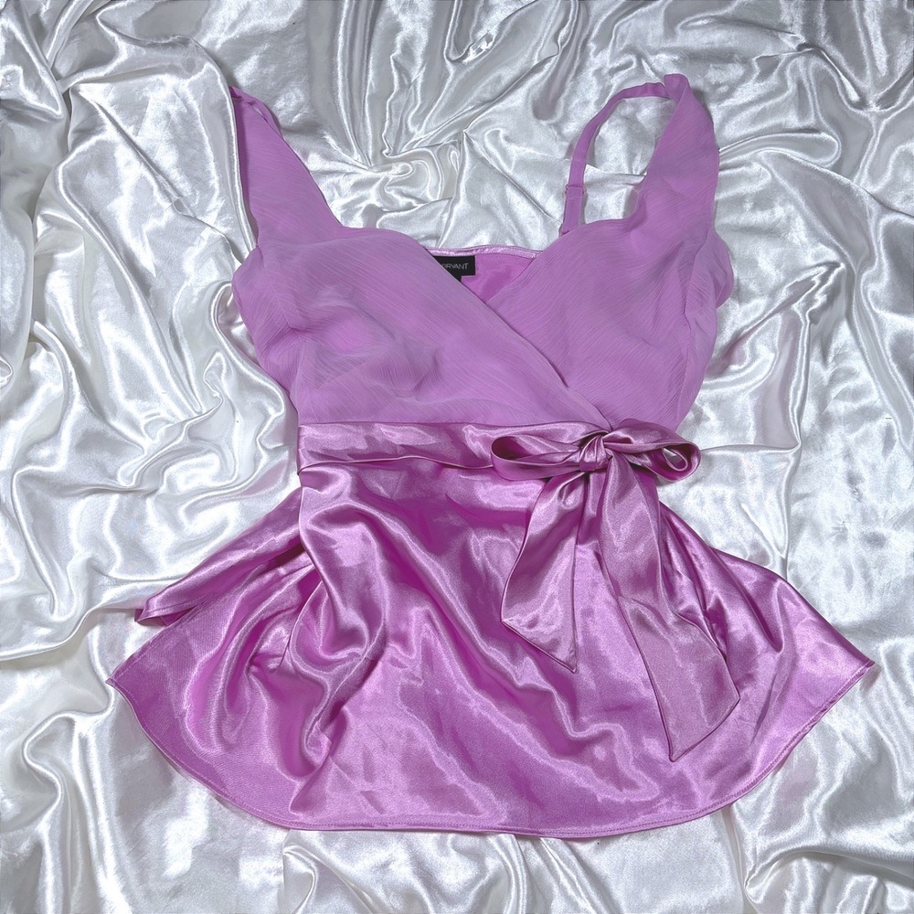 y2k Lane Bryant Top Purple Excellent Satin Chiffon Wrap Peplum Blouse 18